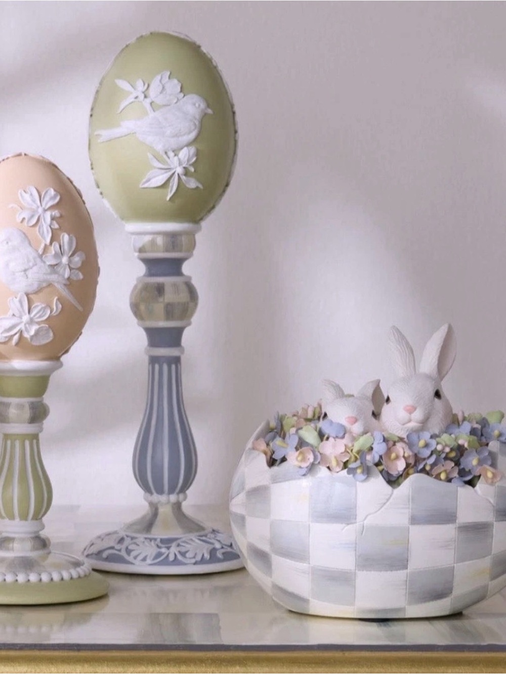 MacKenzie-Childs Cameo Peekaboo Egg, Sterling Check, Easter Bunnies - Picture 4 of 8